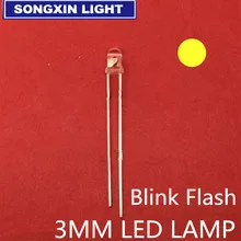 1000 шт. 3 мм Мигающий Желтый светодиодный(5000mcd) 3 мм Мигающий Желтый светодиодный светильник Прозрачный 3 мм danshan Y