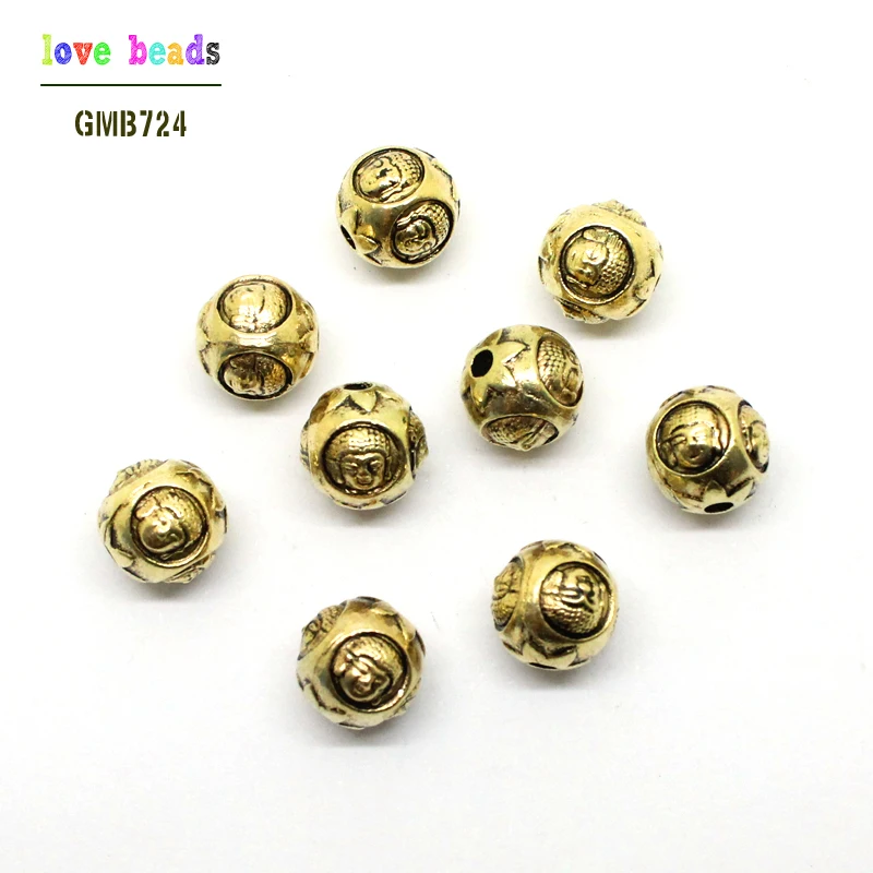 

10pcs 10mm Buddha Head Around Ball Metal Antique Tibetan Gold Spacer Beads Findings Jewelry Making DIY (W03540)