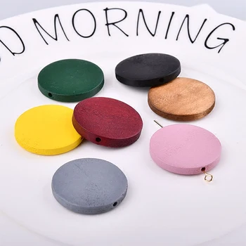 

Wholesale 100pcs/Lot 30MM Flat Back Round Wooden Beads DIY Jewelry Findings Ornament Accessories Colorful Wooden Beading Charm