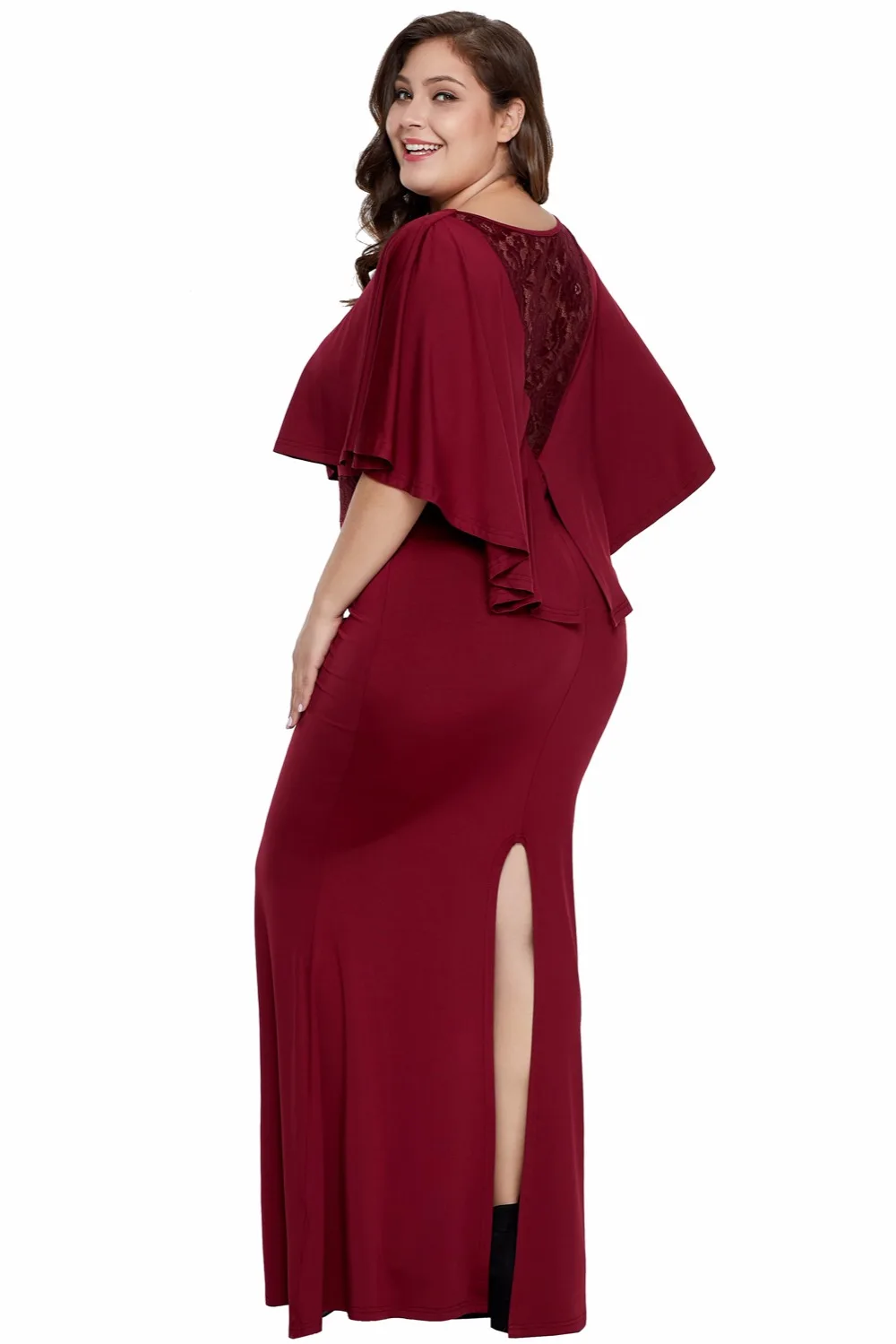 Red-Cape-Overlay-Plus-Size-Dress-LC611053-3-2