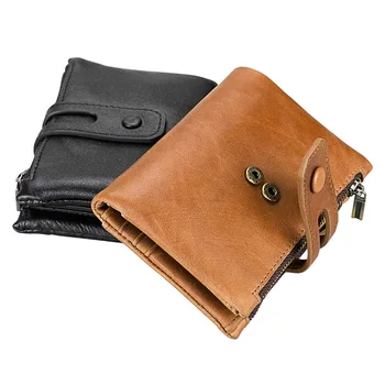 

2018 Real Genuine Leather Wallet Men Women Unisex Small Double Zipper Coin Purse Slim Rfid Blocking Fashion Mini Bag Handmade