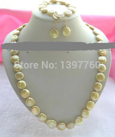 

Miss charm Jew.77 24" Golden Coin Pearl Necklace Bracelet Earrings set