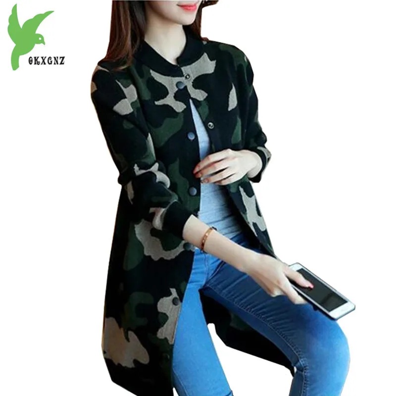 ^Cheap New Spring Autumn Women Camouflage Knitted Sweater Jacket Korean Version Fashion Loose Casual Costume Cardigan Coat OKXGNZ A896