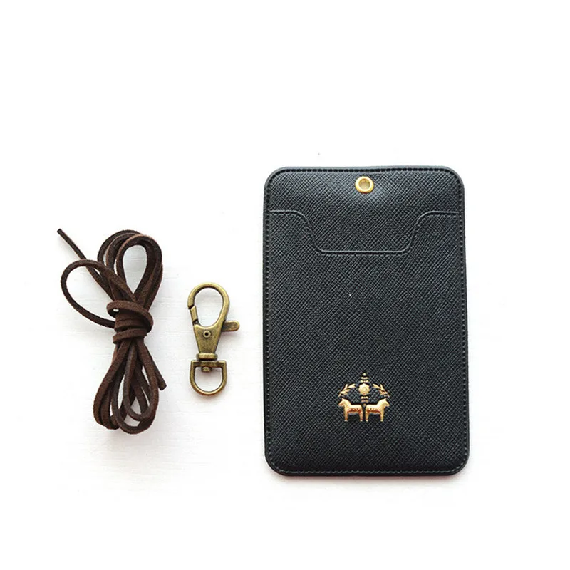 

HNXZXB New Creative ultra-thin portable bus card set PVC leather candy color bank lanyard card holder card package