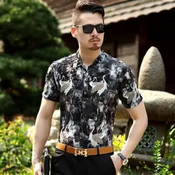 Для мужчин бархат велюр рубашки Slim Fit резные Добби Модная рубашка с короткими рукавами Бизнес Повседневное большой Размеры рубашки m-4XL