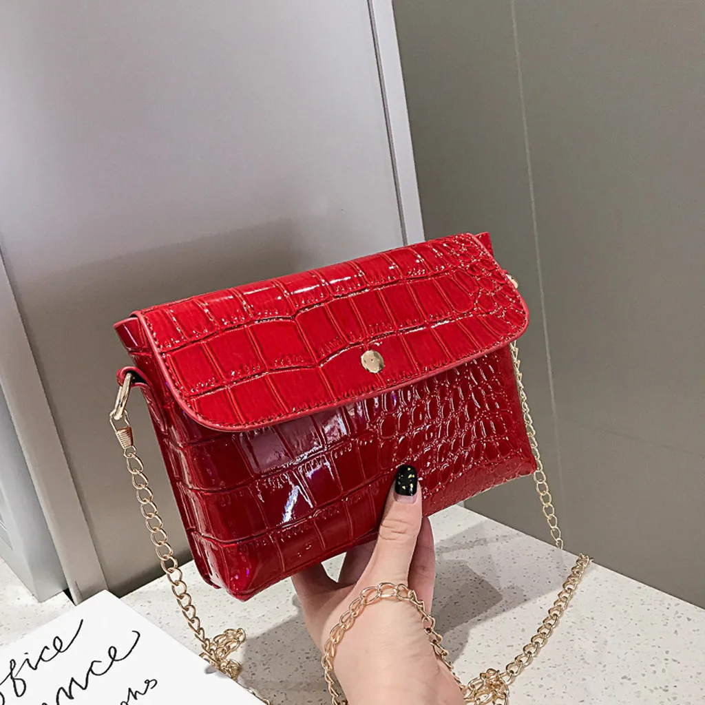 

Korean Style Small Square Bag Pure Color Alligator Leather Shoulder Messenger Bag Mini Coin Purse Pu Hasp Chain Crossbody Bags