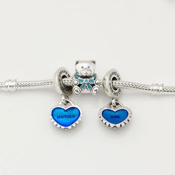 

Fit With European Charms Bracelet 925 Sterling Silver Charm Blue Bears Combination Beads For Women & Men Jewelry