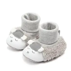 Детская обувь зимняя для мальчиков и девочек ягненка тапочки для новорожденных Мех животных зимние уши новорожденных Первый WalkerA