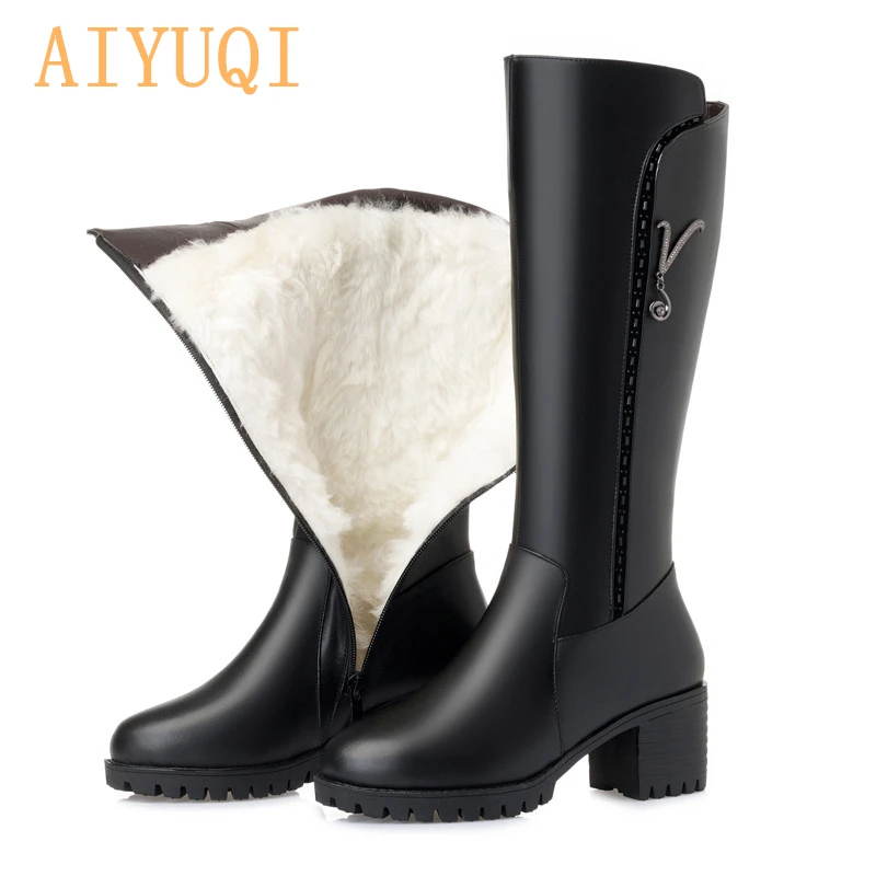 AIYUQI Women Long boots 2019New Genuine Leather Female Winter Boots Fashion Big Size 35-43 Wool Thick Snow Shoes Women