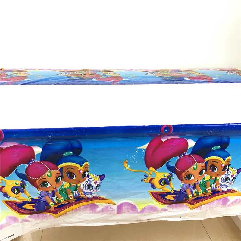 

New 1Pcs 108cm*108cm Tablecover Shimmer Shine Theme Party Tablecloth Girl Birthday Party Wedding Event Party Tablecover Supply