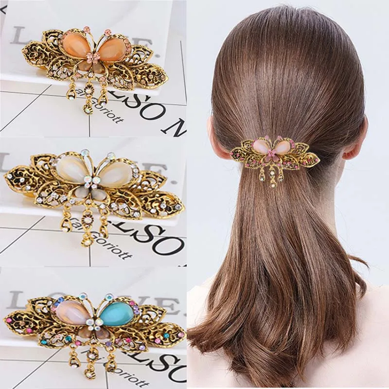 

New Hair Clips for Women Butterfly Hairpins with Rhinestone Vintage Gold Metal Haircomb Clip Wedding Tiaras Headpieces XH