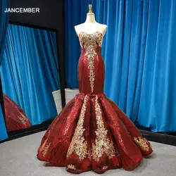 J66787 jancember блестящее красное вечернее платье Русалка без бретелек Золотое кружевное платье в деловом стиле с блестками vestido largo brillante fiesta