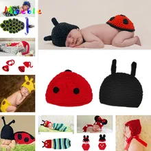 Розничная Божья коровка дизайн младенца вязания крючком Шапки реквизит для фотосессии Детский костюм костюмы New Born крючком Beanies 1 компл. MZS-14001