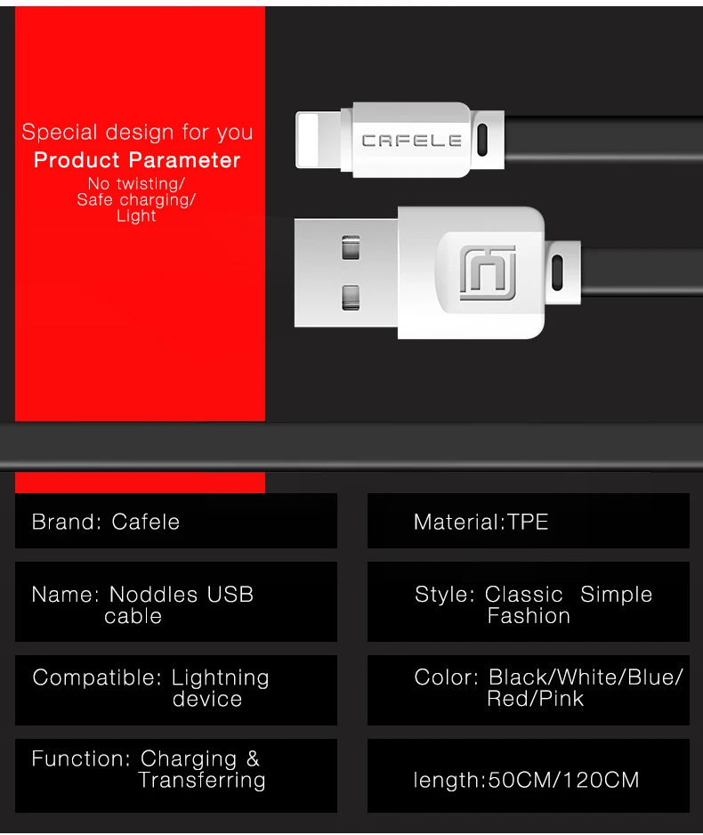 CAFELE USB Cable for iPhone X 10 8 8 plus Charging Cable Fast Charger Data IOS Cable for iPhone 7 6s 5s iPad Mobile Phone Cables (9)