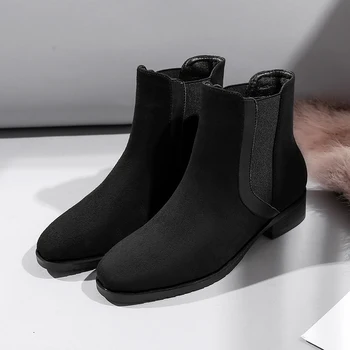 Boots Women Keep Warm Chelsea Boots Square Heel Flat Bottom Women's Winter Boots Fashion Brand Design High Quality