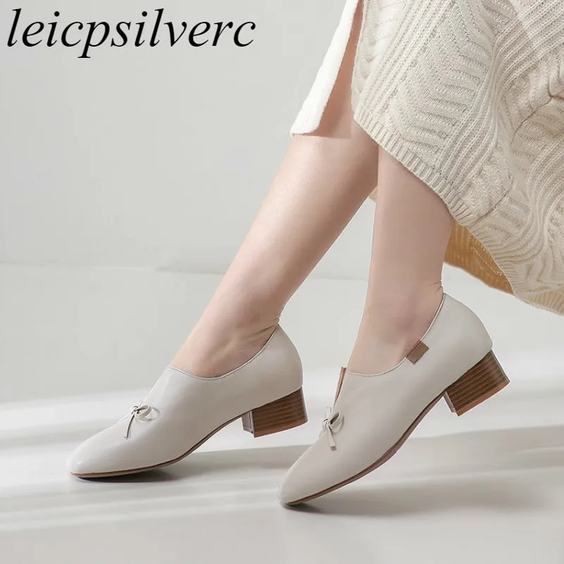 

Women's Pumps Med Heels Pu Square Toe Slip on Butterfly-knot Loafers 2019 Sexy New Fashion Retro Neutral Casual Black Beige