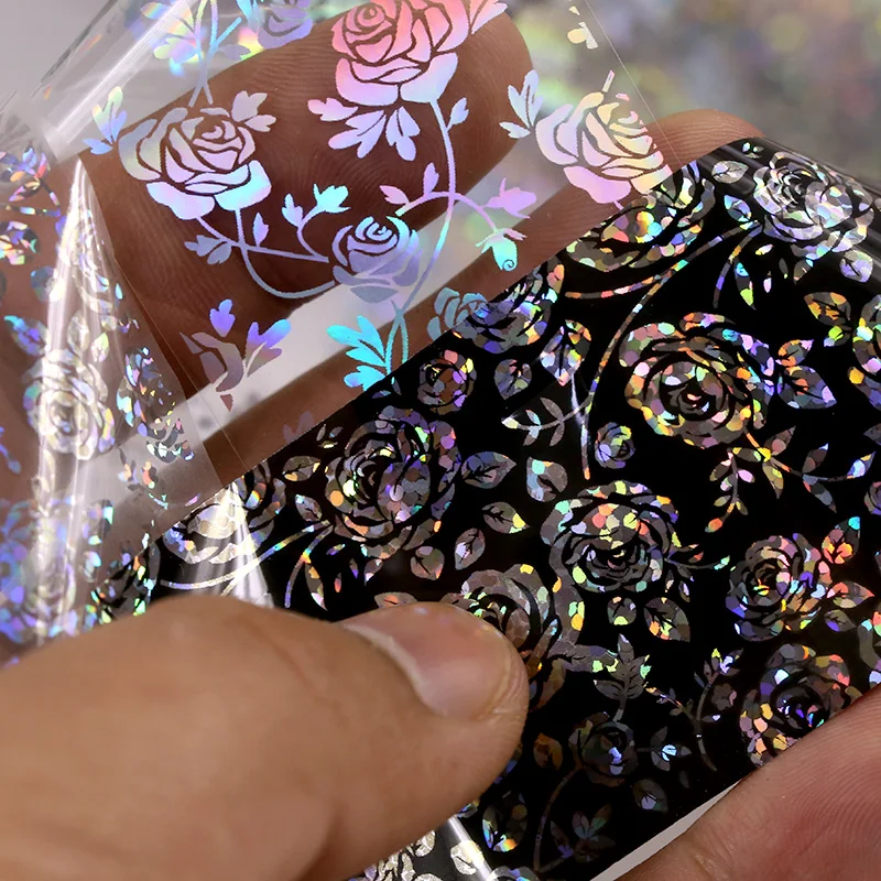 4*100 см голографический лак для ногтей Фольга 3D DIY розы Маникюр нейл-арта передачи Звездное Стикеры украшения для ногтей, аксессуары