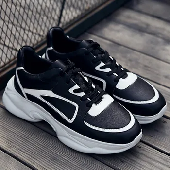 

Harajuku Style Breathable Men Platform Casual Shoes Natural Leather Lace Up Designer Black Sneakers Summer Trainers Zapatillas