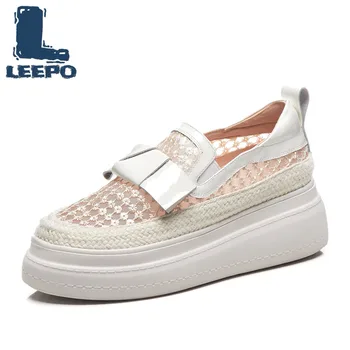 

Women Loafers Flat Platform Shoes Woman Luxury Handmade Genuine Leather Hollow Shoes Ladies Summer Mesh Platform Loafers