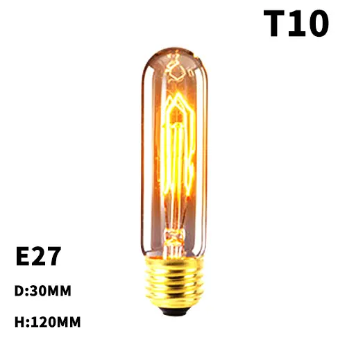 Винтаж лампа накаливания Эдисона E27 подвесной светильник в стиле ретро 220V 40W лампа Античная лампада накаливания светильник ST64 T10 T30 T45 G95 украшения - Цвет: T10