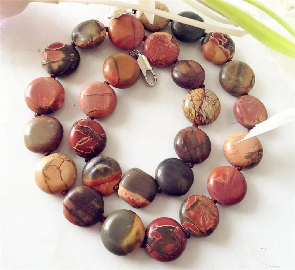 

hot Natural 12MM PICASSO JASPER NECKLACE 18''