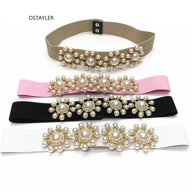 

2019 New Design Elastic Pearl Waist Belts Women European Ladies Fashion Flower Pearl Corset Stretch Waistband Dress Decoration
