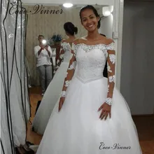 Robe De Mariee бальное платье Африка свадебное платье с открытыми плечами Бисероплетение Пояса Чистый Белый Vestido De Novia Свадебные платья W0427