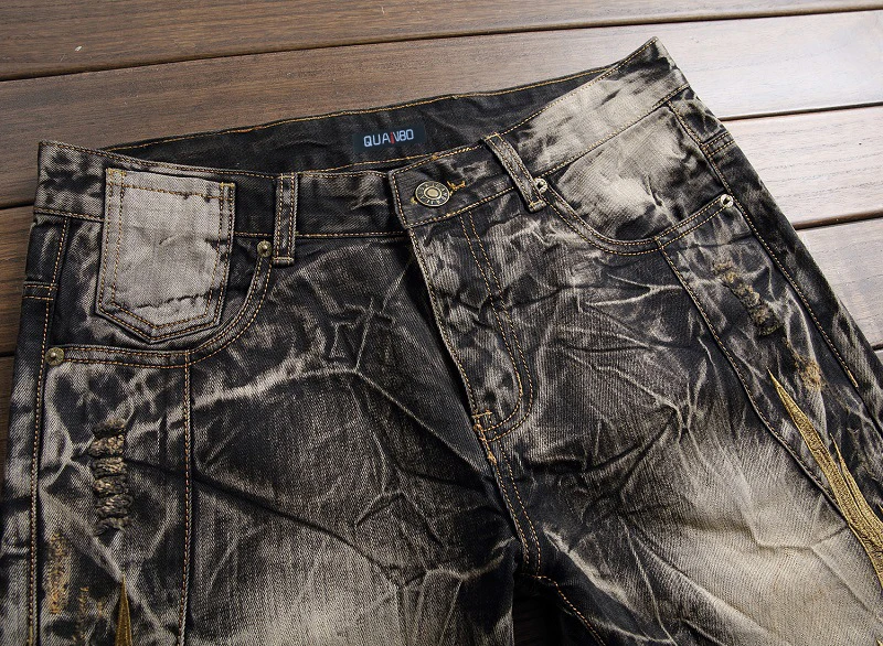 QUANBO новые летние весенние модные брендовые дизайнерские потертые мужские джинсы высокого качества рваные джинсы с вышивкой 42