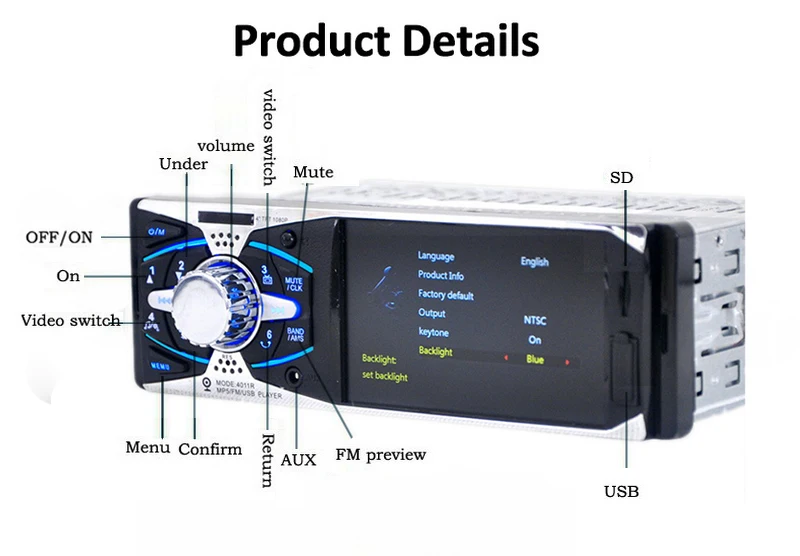 Bluetooth 4 ''дюймовый TFT HD экран Автомобильный Радио кассетный плеер USB SD aux в автомагнитоле 1 din автомобильный аудио стерео mp5 Авто ленты