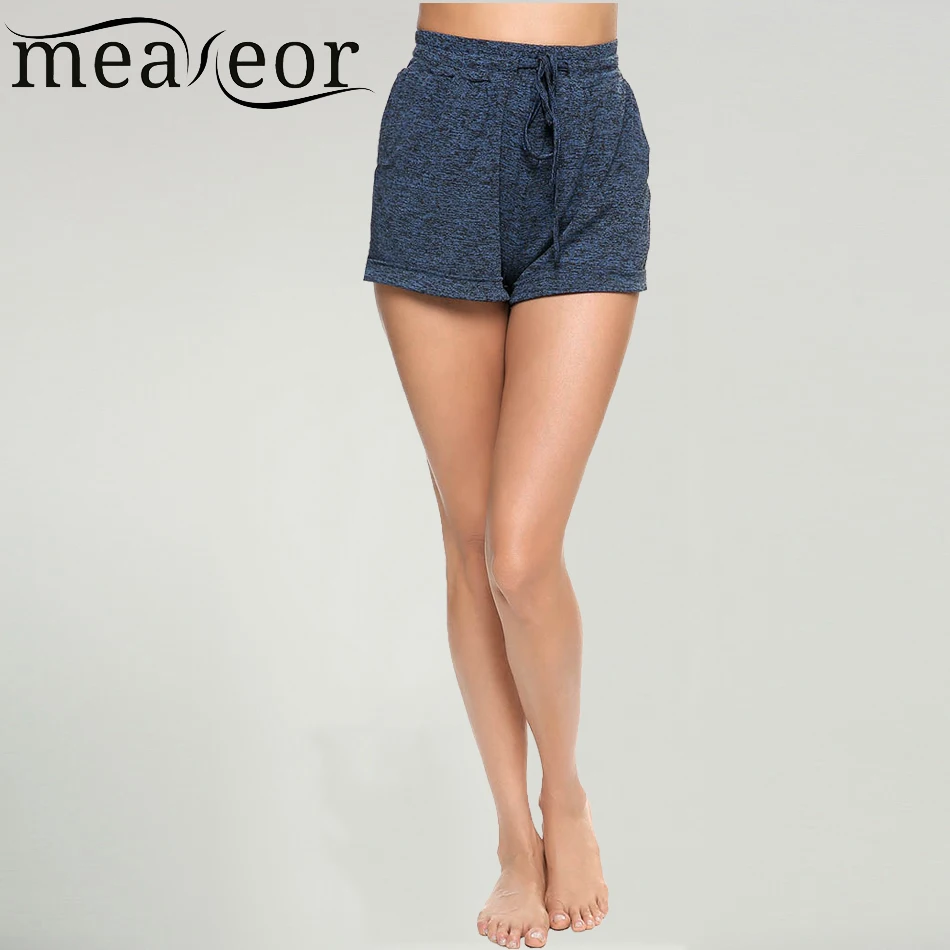 Meaneor бренд для женщин повседневные шорты эластичный пояс с кулиской Твердые Lounge передние карманы женские летние короткие штаны мотобрюки