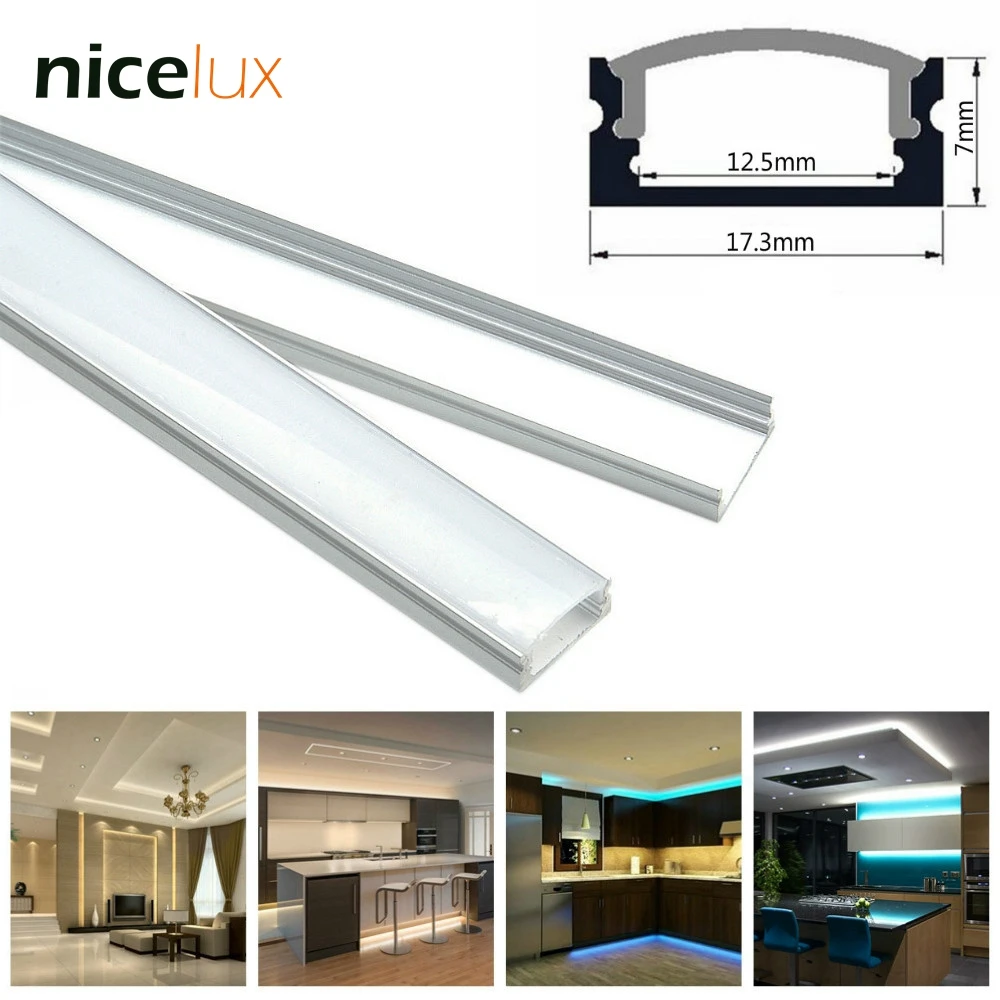 

10set 1.6ft 0.5m/set U-Shape LED Strip Aluminum Channel Profile for 8mm 10mm 12mm 3528 5050 LED Bar Light Housing with Cover