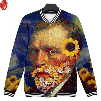 

Van Gogh 3D Men's Baseball Jackets Women/Men Couple's Kpop Onmyoji Hip Hop Style Autumn Fashion Jackets New 2018