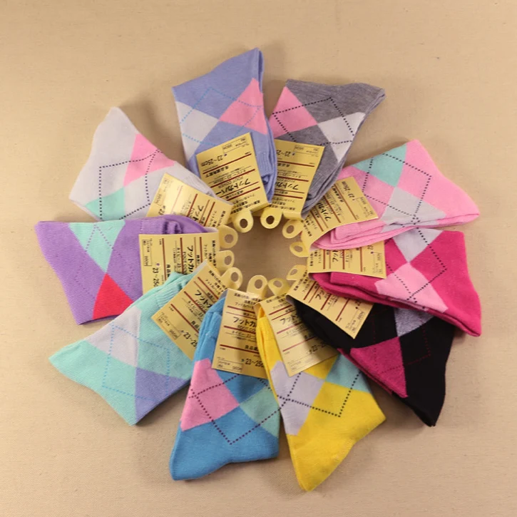 5 Pairs Hot Sale New Fashion Spring Autumn Winter Women Solid Rhombus Color Short Sock Suits For 34-43 Rhombus Wild Cute Socks