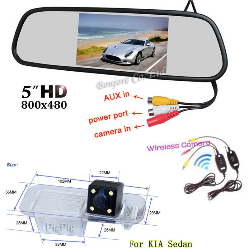 

Wireless Parking Video. Wireless Transmitter Receiver Car Rear View Camera for KIA Rio K2 Sedan With 5" Mirror Monitor 800*480