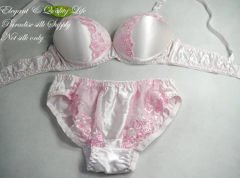 Special Offer 36B Bra Set 100% Pure Silk Women's Bra Set w/Lace Underwired Padded Bra and Panties Set bra and panty sets