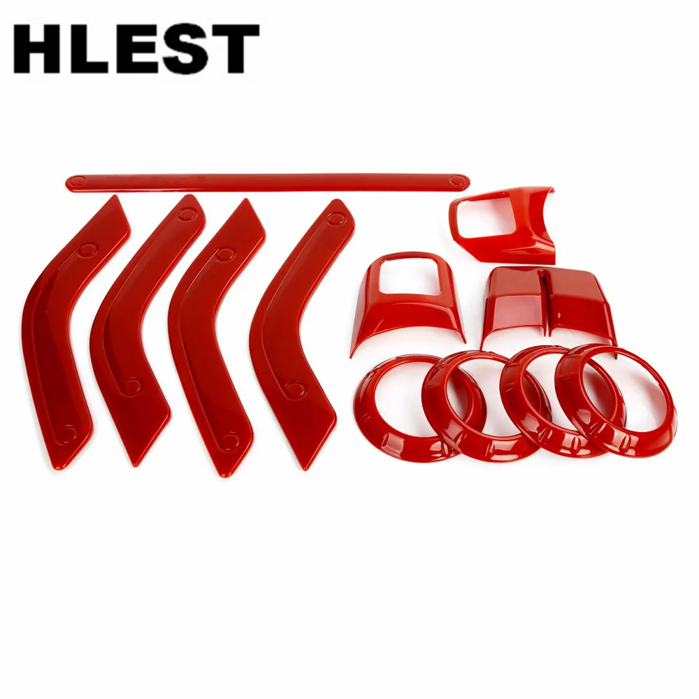 

12pcs Red Car Interior Trim Kit Steering Wheel Air Vent Outlet Cover Trim Kit Passenger Seat Handle Trim for Jeep Wrangler 07-16