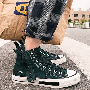 

2020 Canvas Shoes Men Fashion High Top Solid Color Mens Sneakers Autumn All Match Students Shoes Zip Zapatos De Hombre 39-44