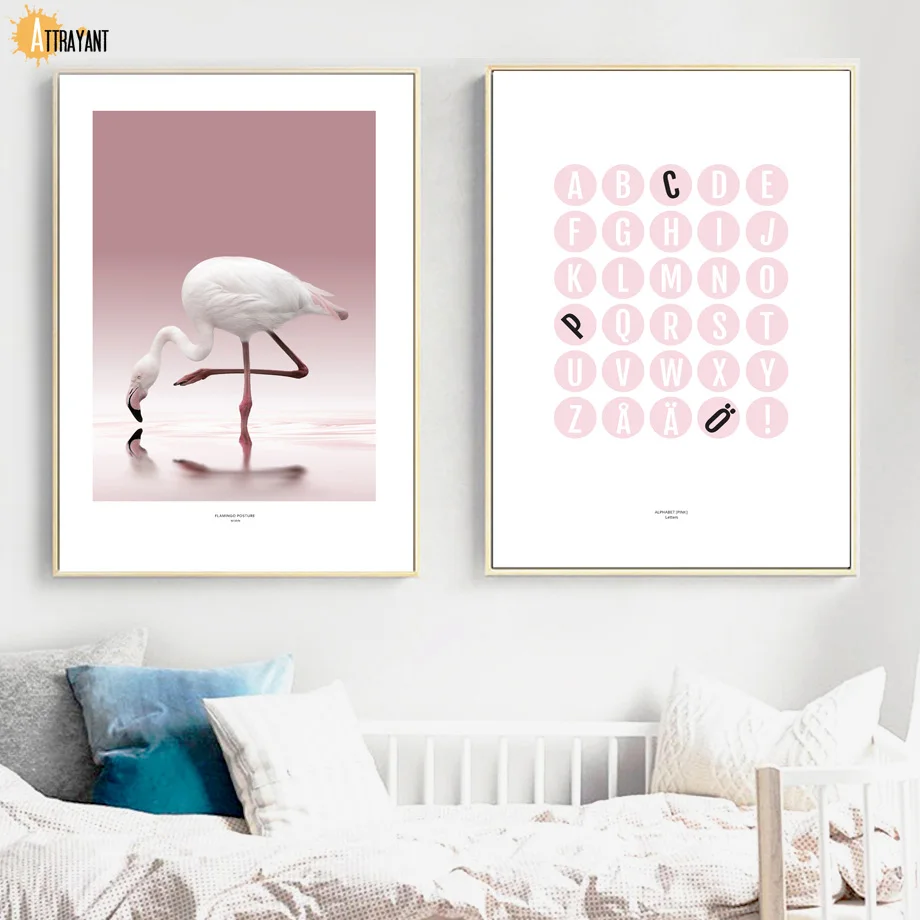 

Pineapple Mountain Flamingo Alphabet Wall Art Canvas Painting Nordic Posters And Prints Wall Pictures For Living Room Home Decor