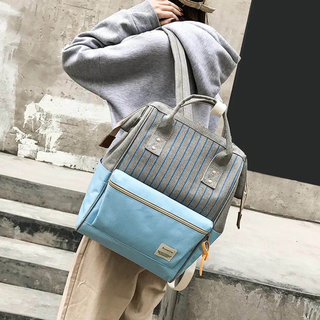 

Women Patchwork Backpack Striped Bags Fashion Mummy Maternity Nappy Bag Large Capacity Nappy Bag Waterproof Travel Backpacks
