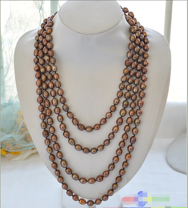 

P3460 Long 100" 12mm chocolate rice freshwater cultured pearl necklace ^^^@^Noble style Natural Fine jewe SHIPPING