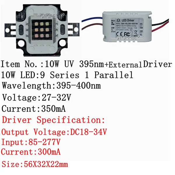 10 Вт УФ светодиодный 395-400nm высокомощный чип со светодиодной подсветкой наивысшего качества ультрафиолетового пурпурного диодного излучателя+ внутренний/внешний светодиодный драйвер - Испускаемый цвет: UV and External-D