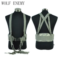 Airsoft Tactical Molle Sports Combat Waist Padded Belt with H-shaped Suspender Shoulder Strap Adjustable Nylon Cummerbunds BK