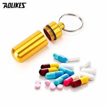 

Portable Travel Pill Box WaterProof Mini Blue Aluminum Keychain Tablet Pill Storage Box Case Holder Drug Medicine Outdoor Tools