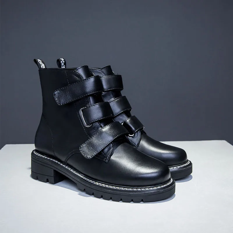 

LAPOLAKA NEW Dropship Brand Design Natural Cow Genuine Leather Boots Hot Sale Street Style hook&loop Women Ankle Boots Shoes