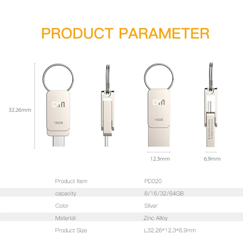USB флеш накопитель DM PD020 Металлический Высокоскоростной объемом 64 Гб/32 ГБ 8 Гб|USB