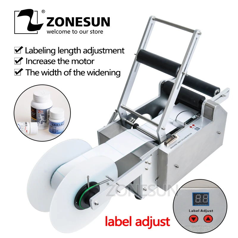 ZONESUN Semi Automatic Round Bottle Labeling Machine LT 50 Automatic Water Bottle Labeler