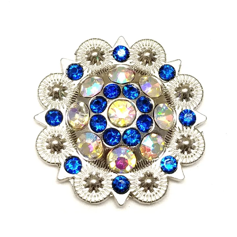 

Metal flower Concho for Belt accessories Dark blue colorful rhinestone decoration Wholesale retail custom metal accessories