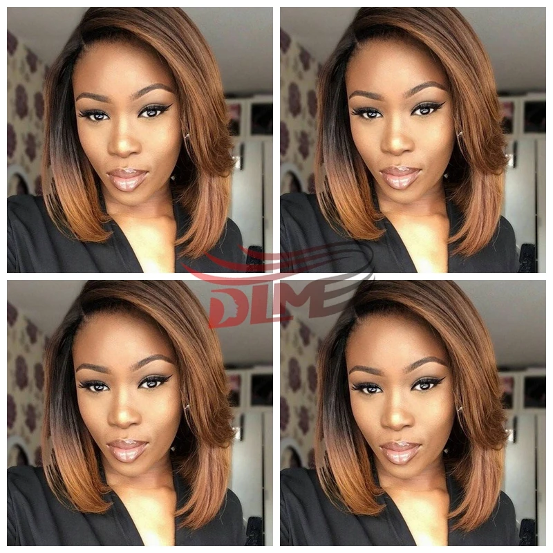 

Ombre Brown Pure Hand Made Synthetic Straight Short Bob Lace Front Wigs Heat Resistant 10"-16"Lace Front Natural Short Bob Wigs