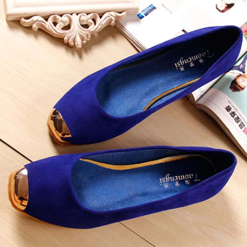 Women shoes summer big size 34-43 2019 fashion blue flats slip-on loafers square toe metal decoration leather ballet flats