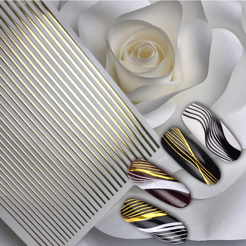 3D Nail Sticker Gold Silver Metal Strip Tape Multi-size Adhesive Gel polish Decoration DIY Nail Stickers Nail Art 3D nail foil